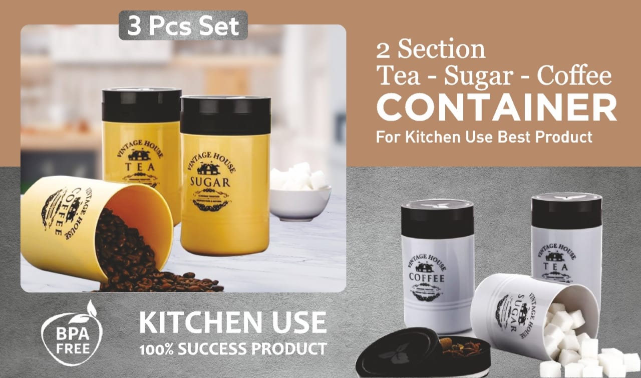 CONTAINER TEA SUGAR COFFE - 2 SECTION