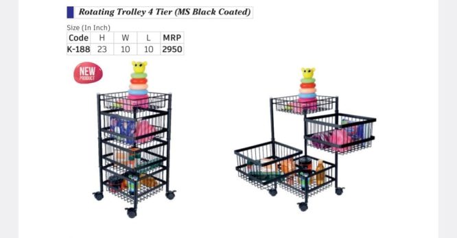 Basket Rotating trolly 4 tier (ms black coated) (K-188)