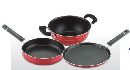 3 Pcs. Gift Set Vivo Series Dosa Tawa (270 Mm), Kadai (240 Mm) , Fry Pan (240 Mm) With S.S. Lid