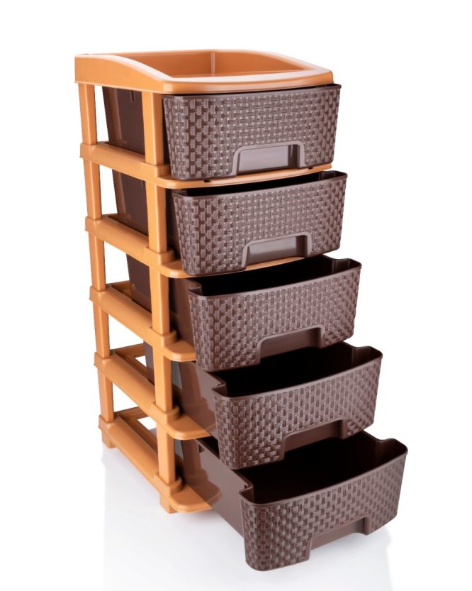 MODULAR DRAWER STORAGE 5 SECTION BROWN