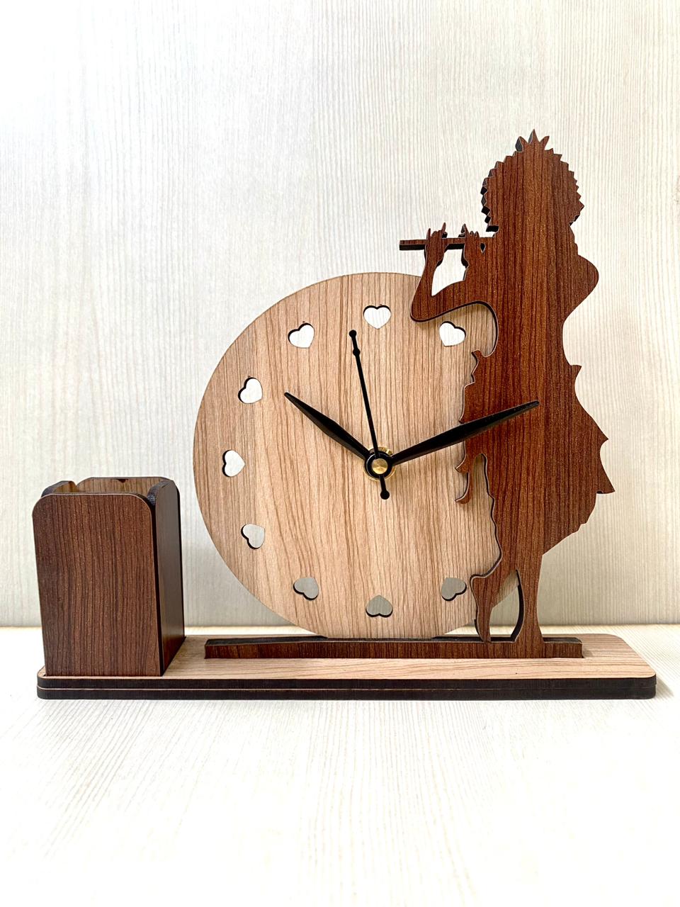 Wooden Table Clock & Holder Tp02