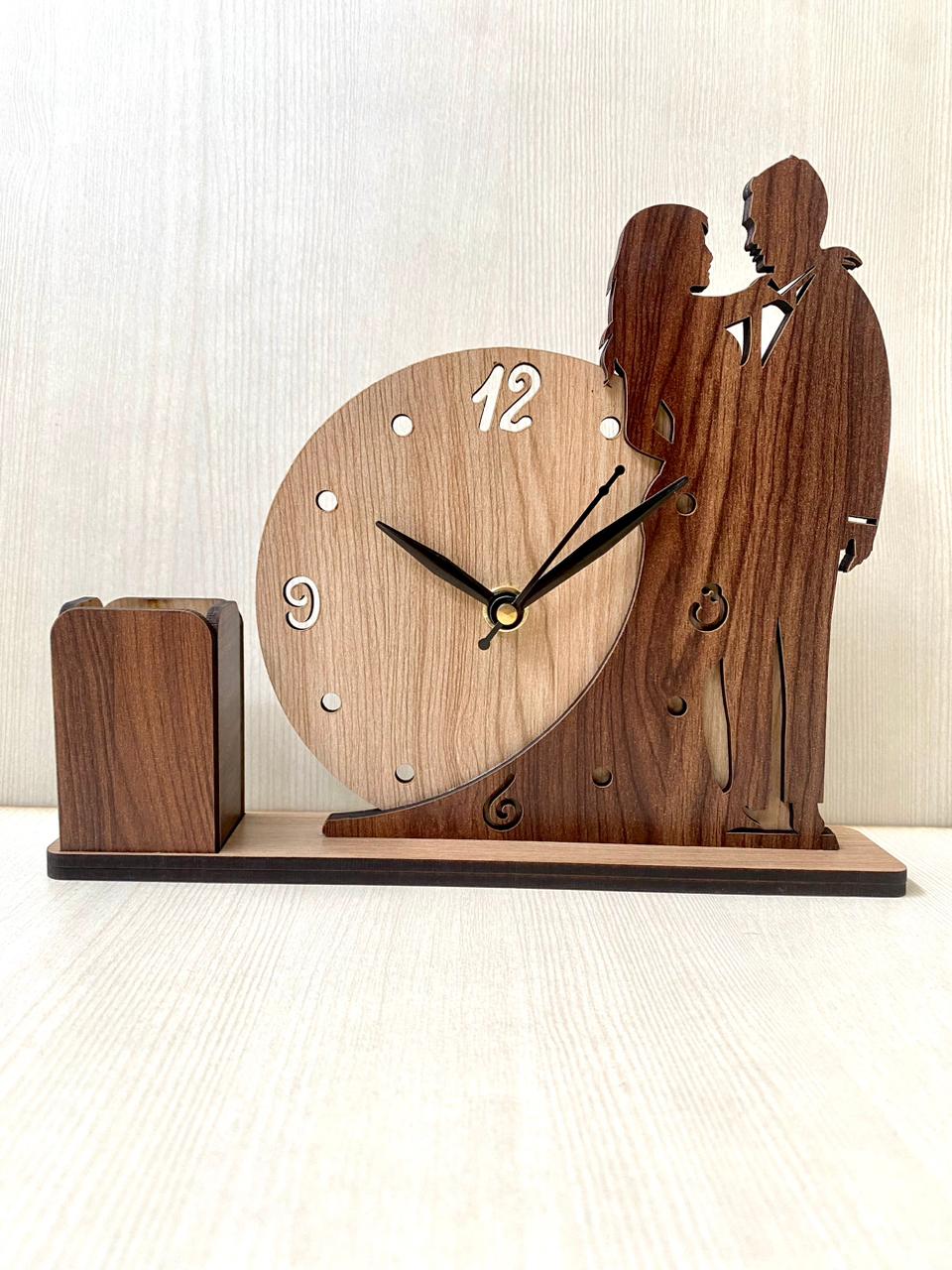 Wooden Table Clock & Holder Tp03