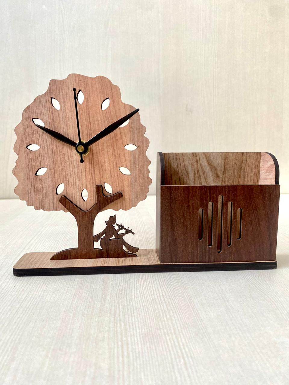 Wooden Table Clock & Holder Tp07