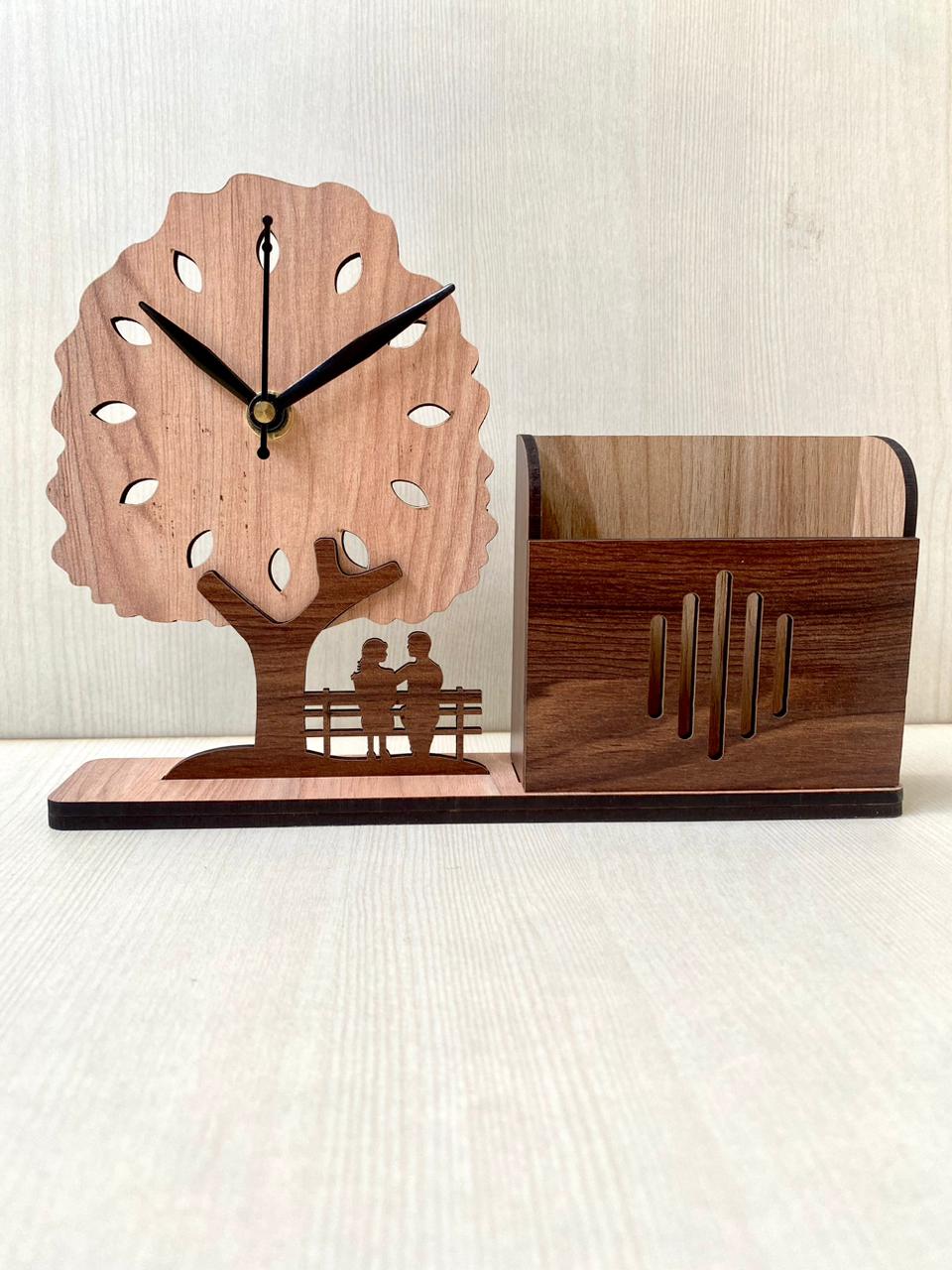 Wooden Table Clock & Holder Tp08