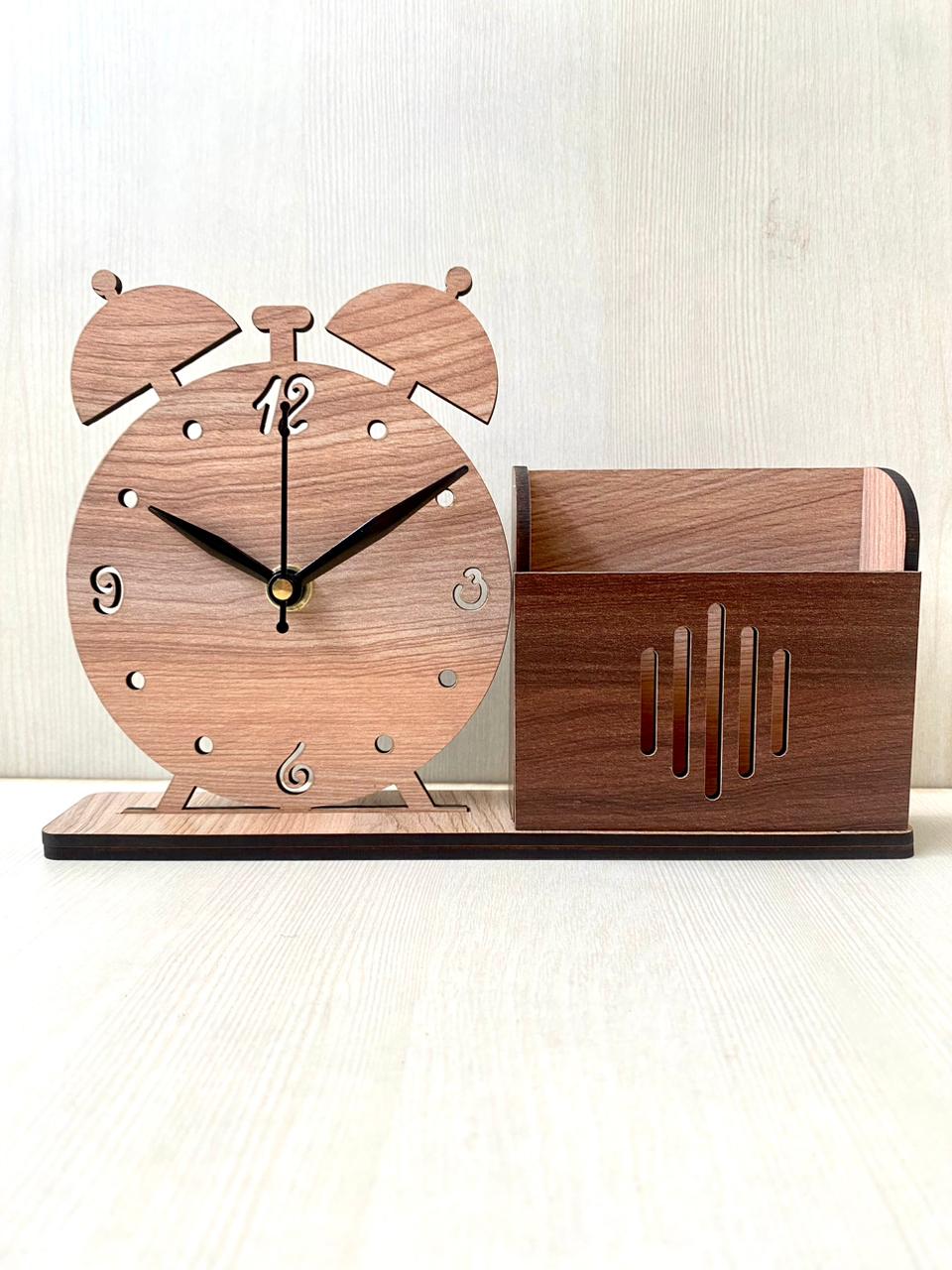 Wooden Table Clock & Holder Tp09