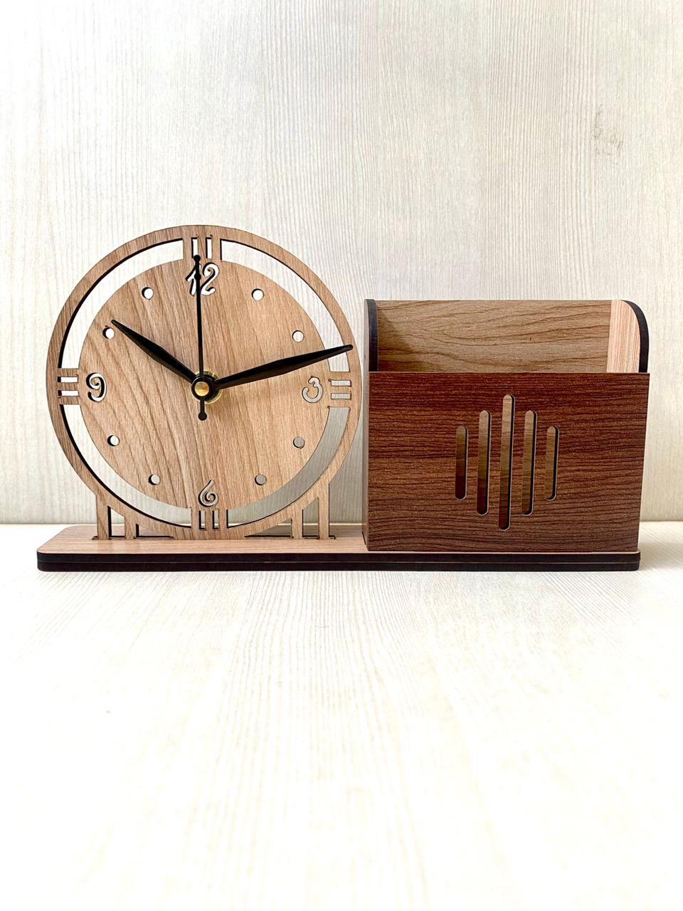 Wooden Table Clock & Holder Tp10