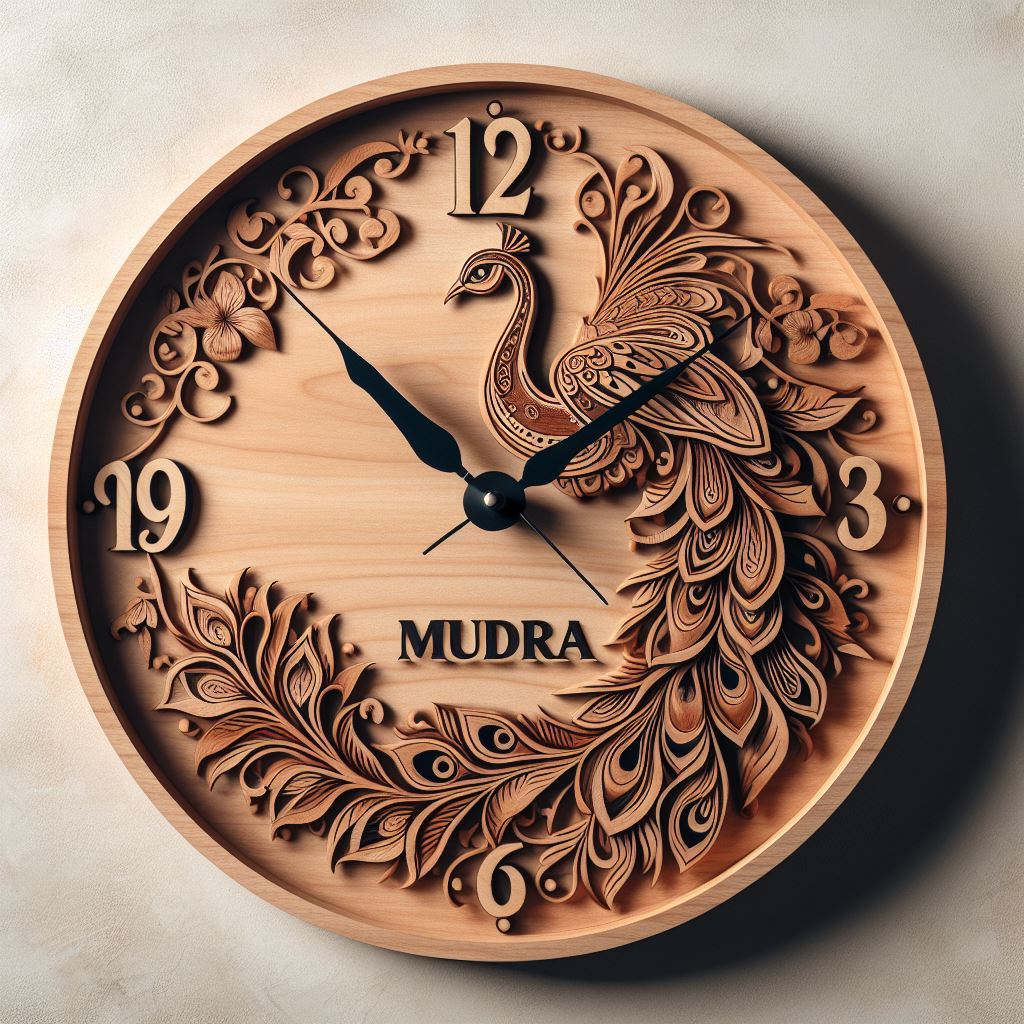 Rajwadi wooden wall clock with a peacock 1