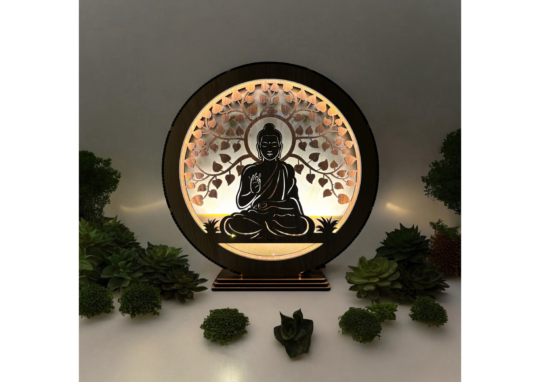 Wooden Lighting Showpiece Buddha Design