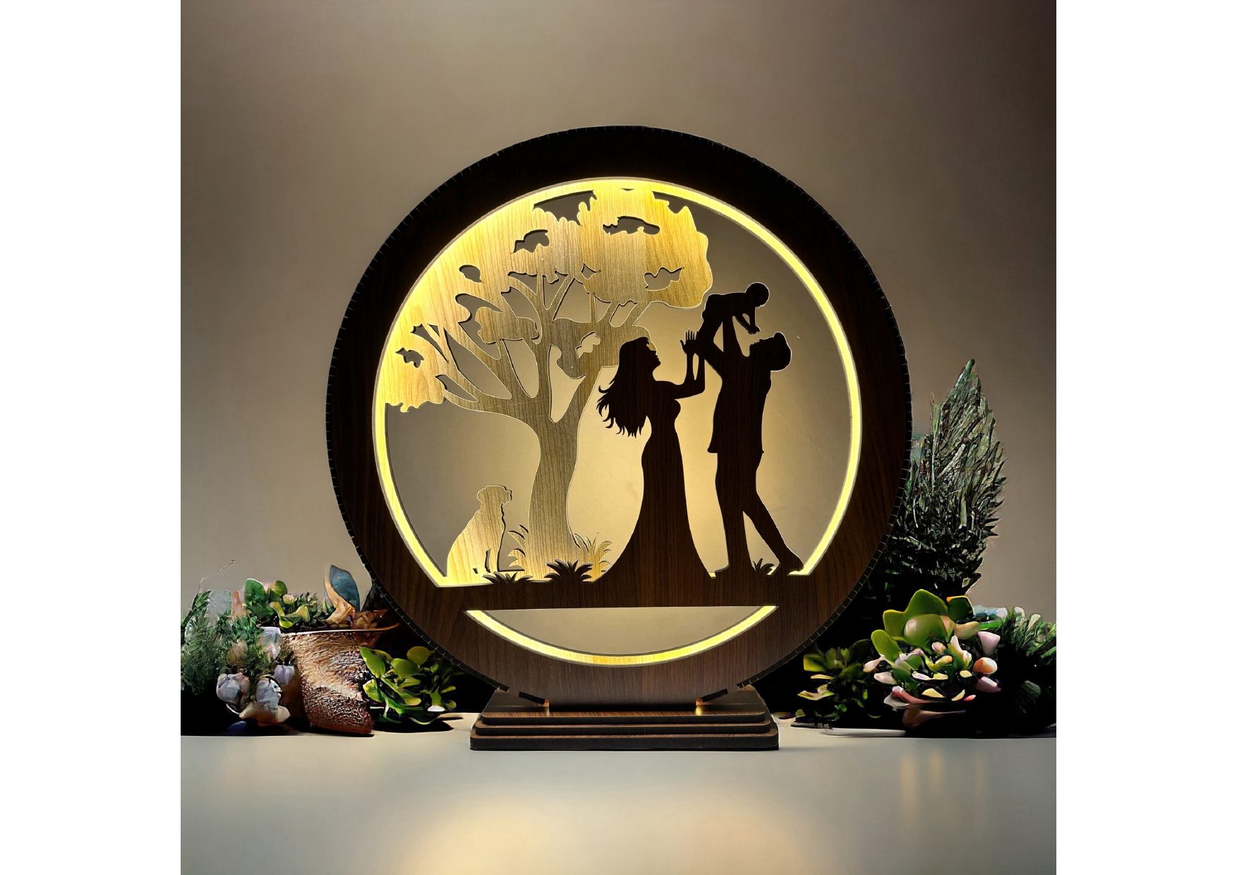 Wooden Lighting Showpiece Couple And Children Design