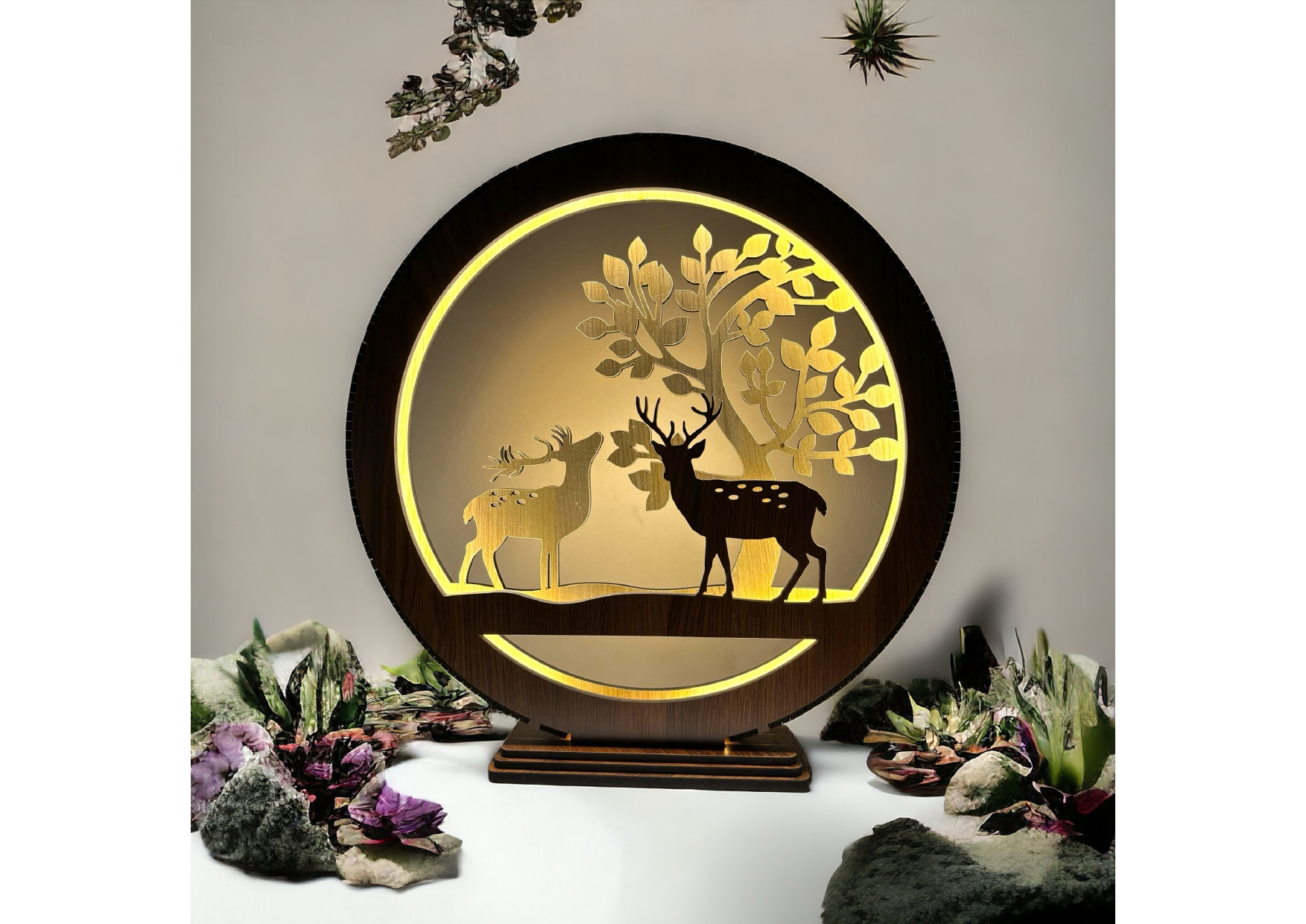 Wooden Lighting Showpiece Two Deer Design