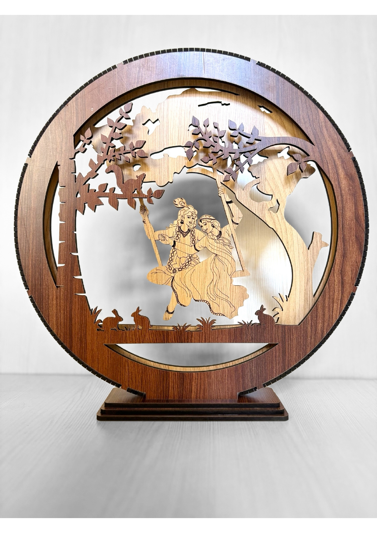 Wooden Lighting Showpiece Radha Krishna Design