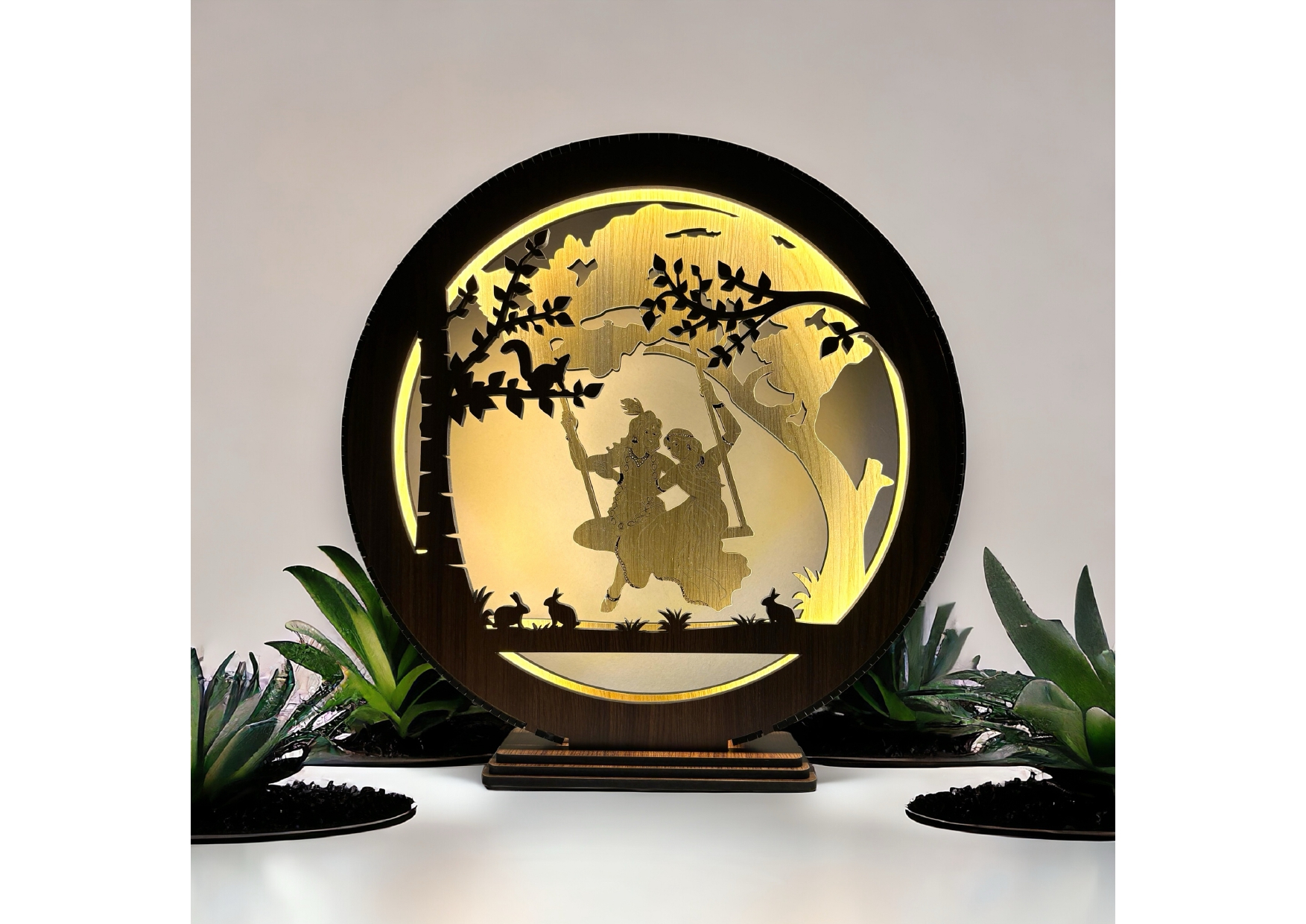 Wooden Lighting Showpiece Radha Krishna Design