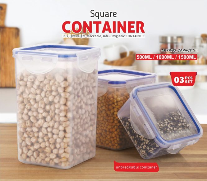 Container Squre 500/1000/1500-3pcs Set(hetal)