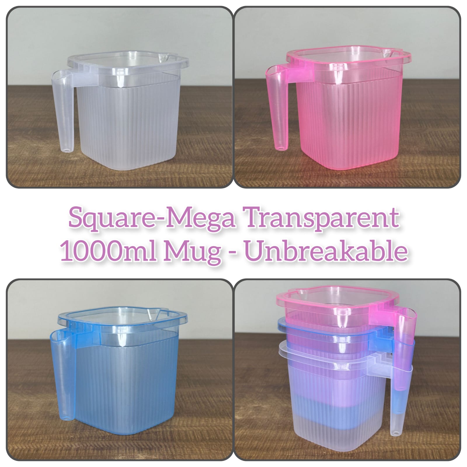 Bathing Mug Mega Transparent (1000 Ml) (12 Pcs Set)