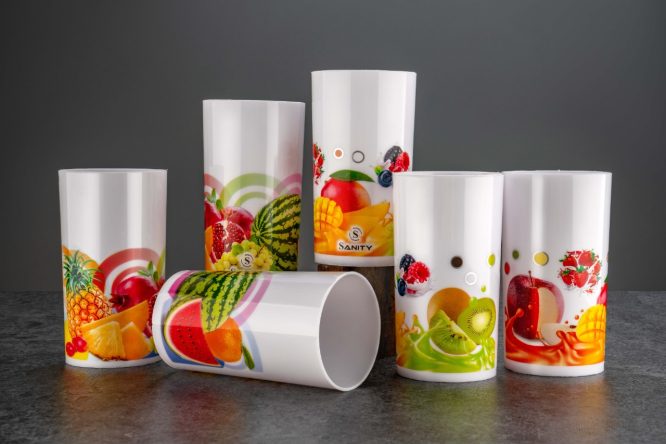 P.P. White Printed Glass 300ml 6pcs Set