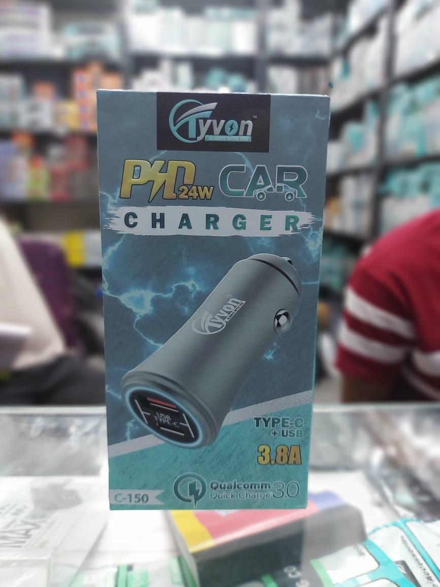 PD 24W CAR CHARGER 3.8A USB AND TYPE C WITH CABLE TYP-V8 TYVON(C-150)