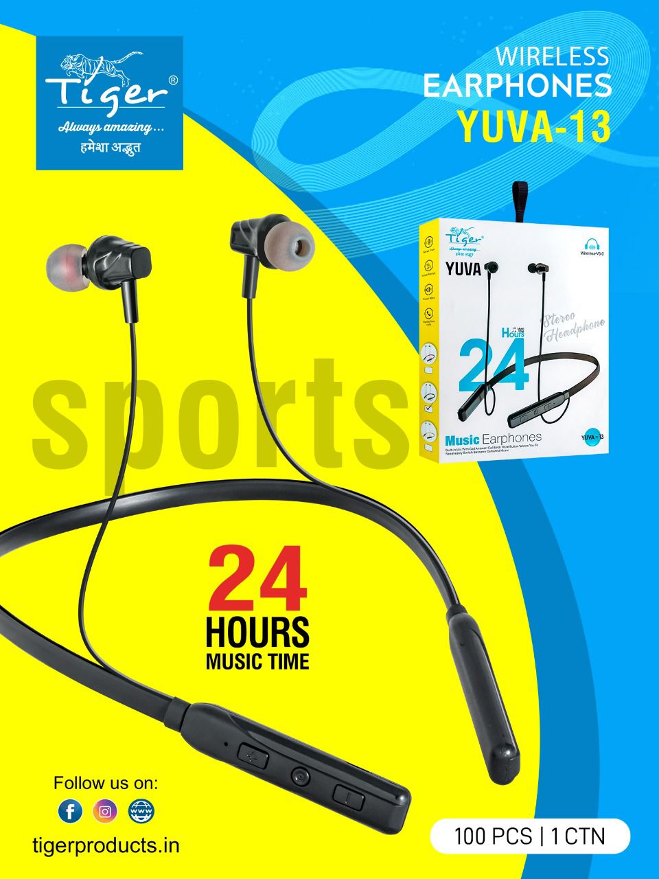 wireless Earphone Sports Neckband 24 Hours Music Time(YUVA-13)